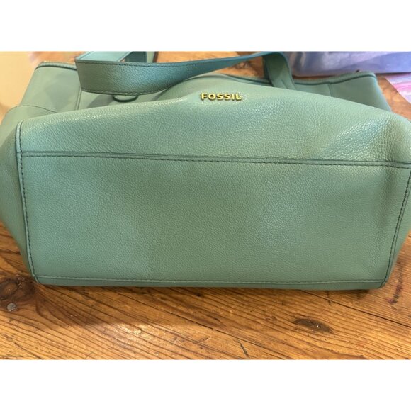 Fossil MIMI Shopper Tote Green Pebbled Leather Shoulder Bag Side Pockets Travel - Picture 9 of 9